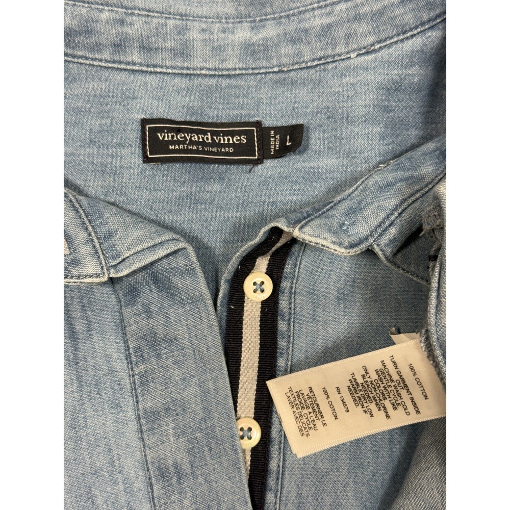 Vineyard Vines Womens Blue Cotton Chambray Popover Shirt Dress Pockets Large - Picture 3 of 8
